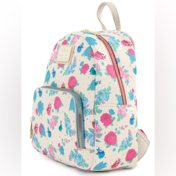 Loungefly Rare Sleeping Beauty Floral Fairy Godmothers Mini Backpack Pink Blue - Picture 2 of 11